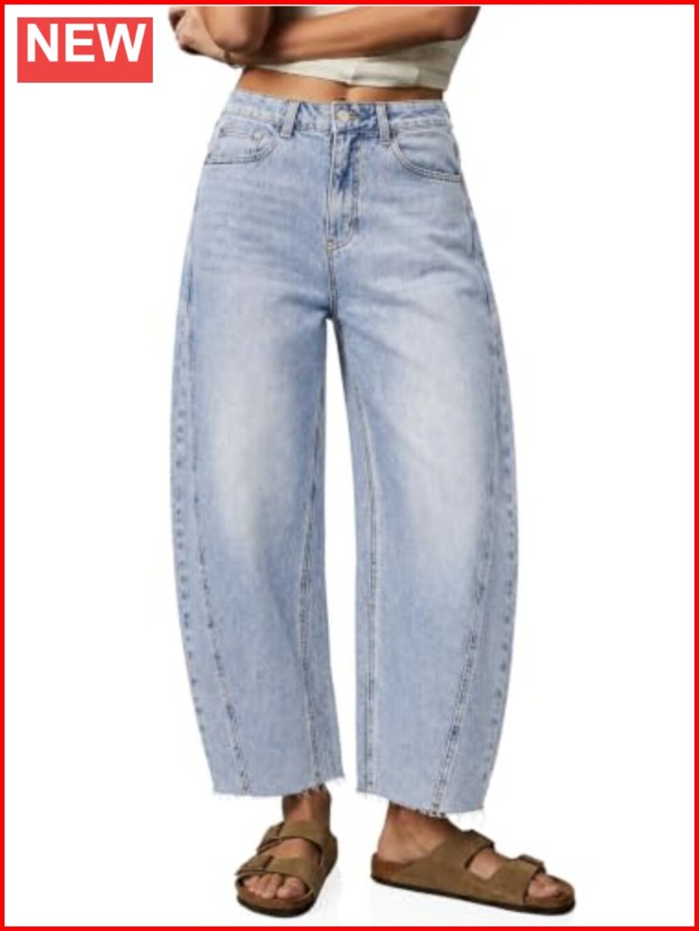 Barrel Jeans High Waisted Loose Denim Cropped Raw Hem Women's Trendy